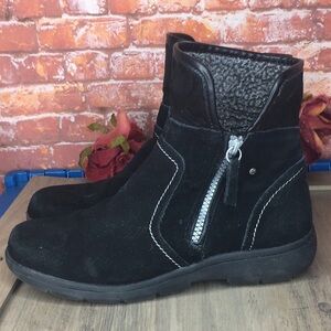 Sporto Black Suede Shearling Lined Side Zip Ankle Boots